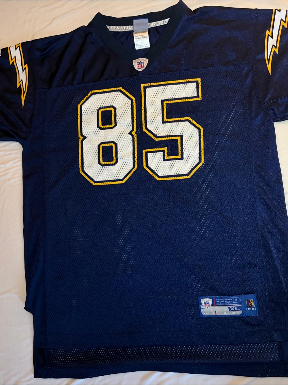 NFL Reebok Navy Blue and White San Diego Chargers #85 Gates Football Jersey
